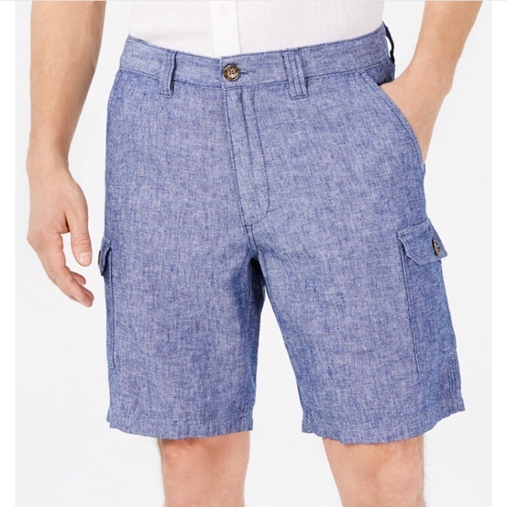 Tasso Elba Men's Linen Blend 9" Cargo Shorts Sz 40